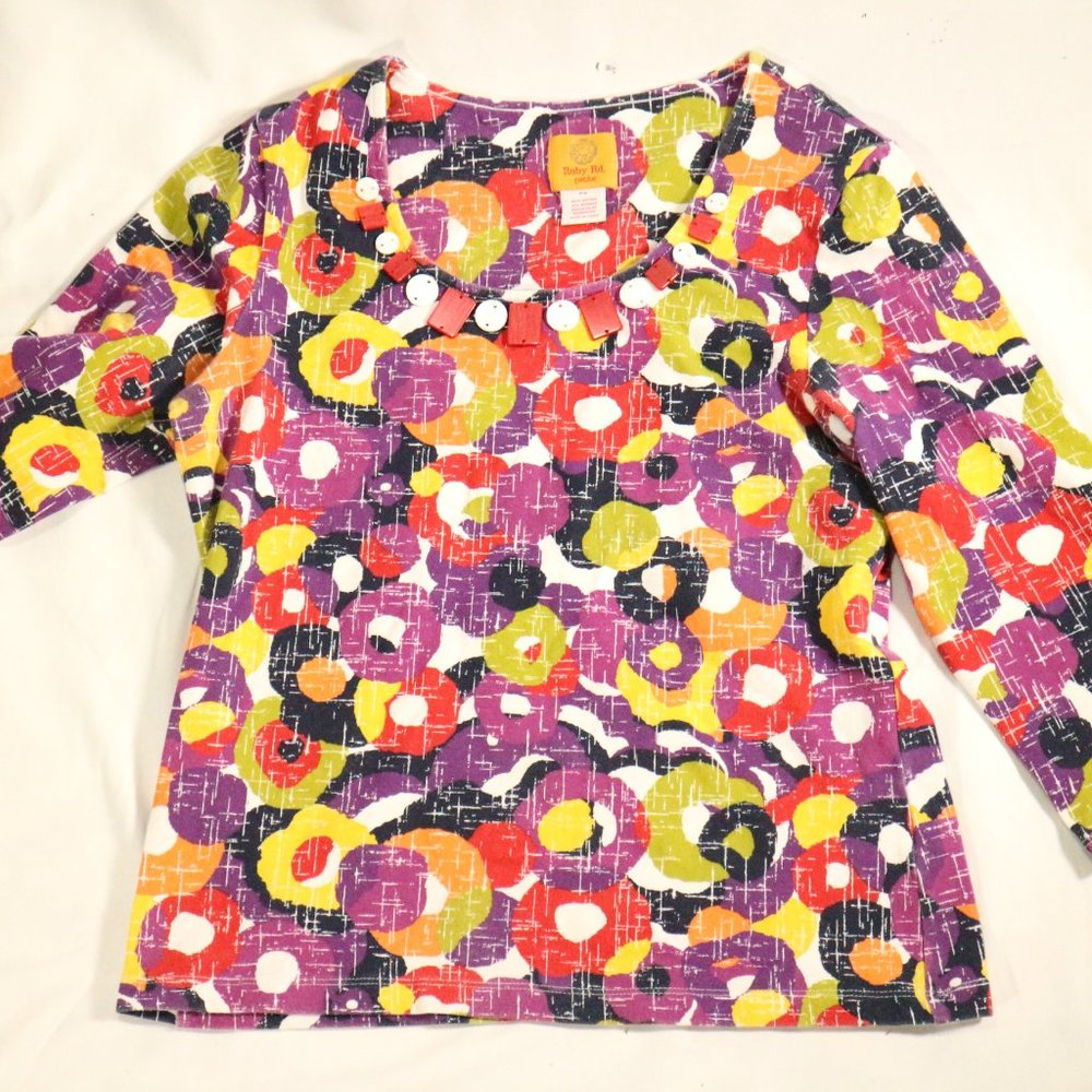 RUBY RD. Petite Multicolor Geometric Print 3/4 Sleeve Top Size Petite Small - Picture 6 of 10